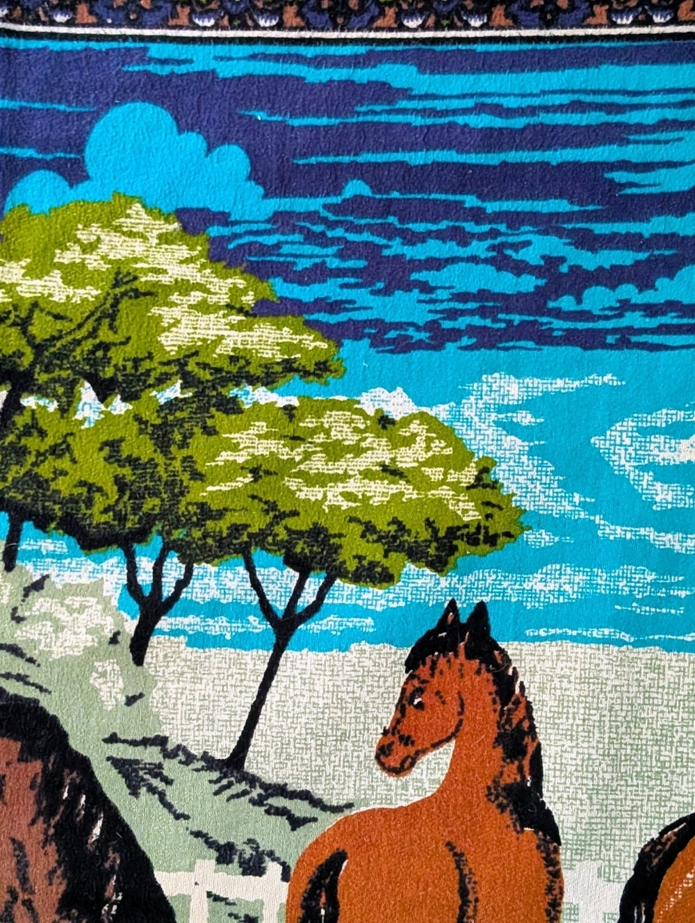 EUC Large 70s 54"x35" Vintage Turkish Herd of Horses Tapestry with Fringed Ends - Picture 5 of 7